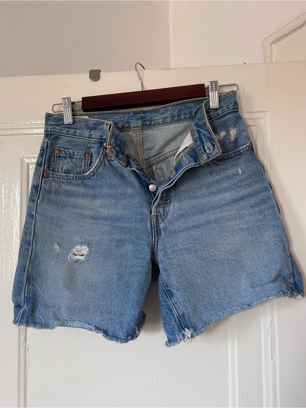 Levi's Light Blue Distressed Denim Cutoff Shorts
